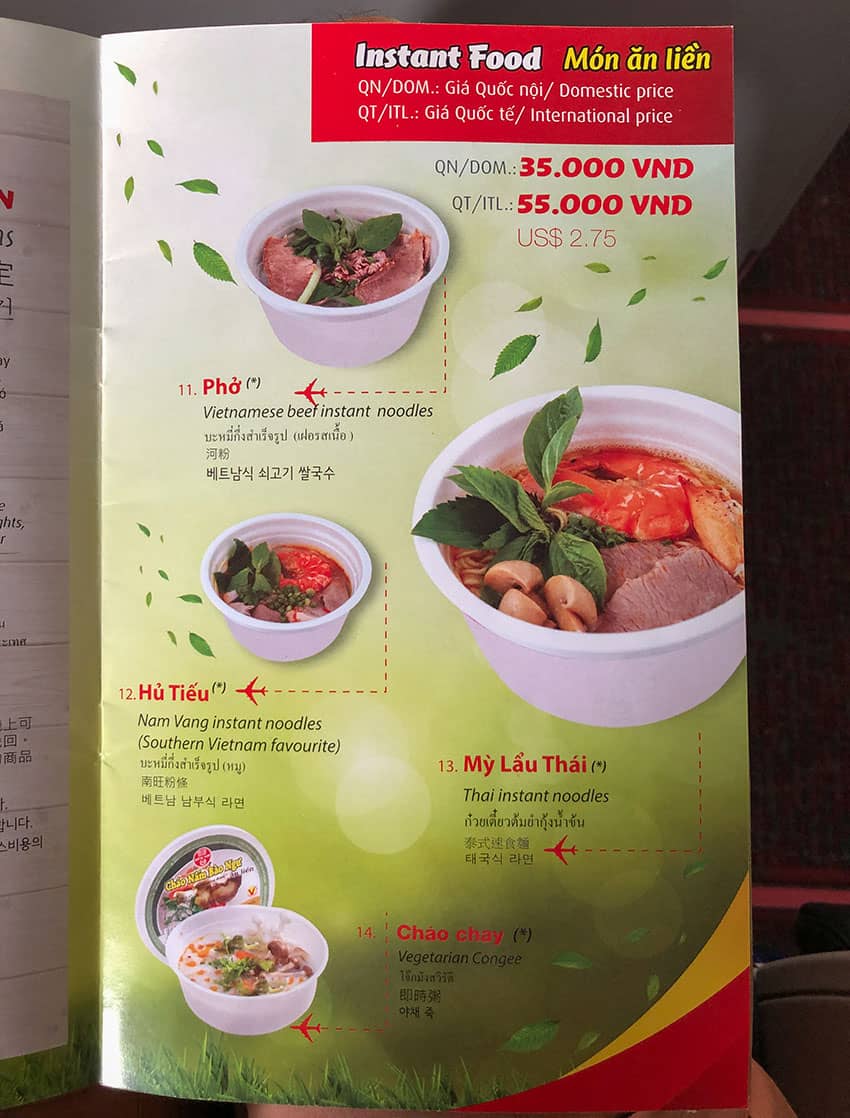 VietJet Air Menue