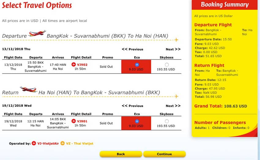 Flight Selection VietJet Air