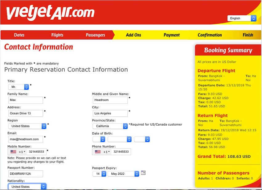 Personal Data VietJet Air