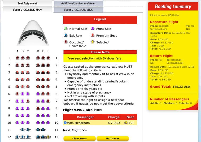 Seatmap VietJet Air