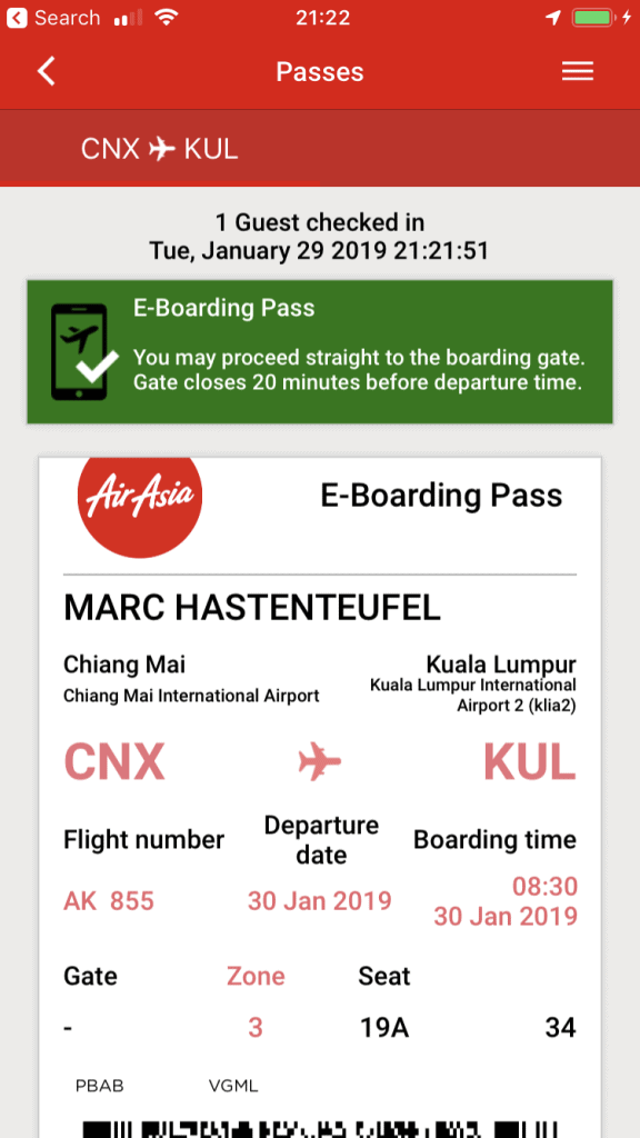 AirAsia App - Boarding Pass