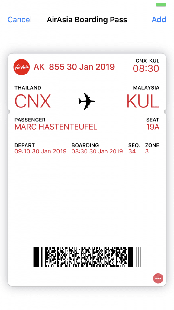 AirAsia App - Boarding Pass for Apple Wallet