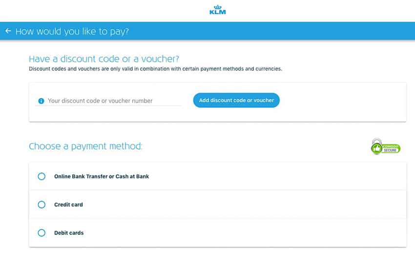 KLM Payment Options