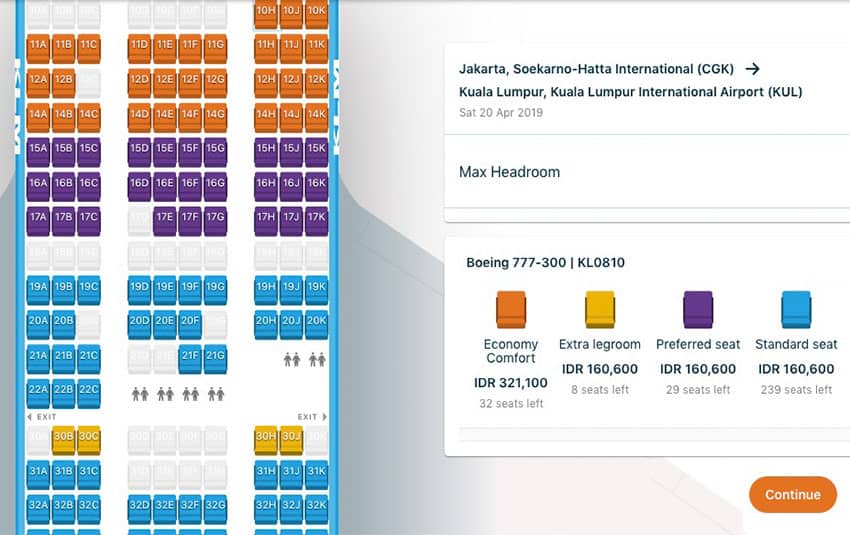 KLM Seat Options